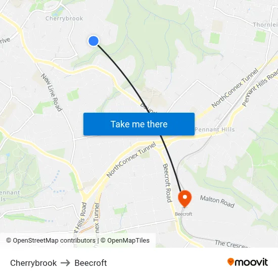Cherrybrook to Beecroft map