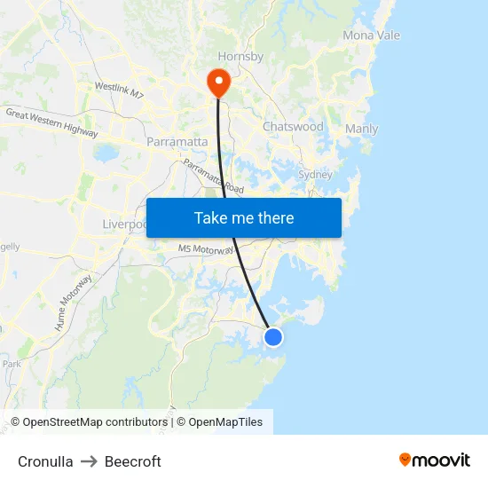 Cronulla to Beecroft map