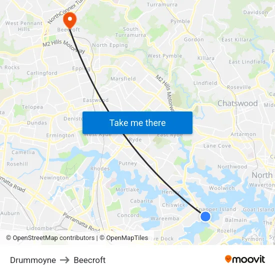 Drummoyne to Beecroft map