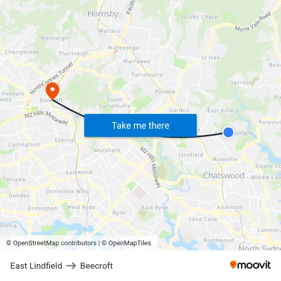 East Lindfield to Beecroft map