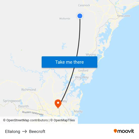 Ellalong to Beecroft map