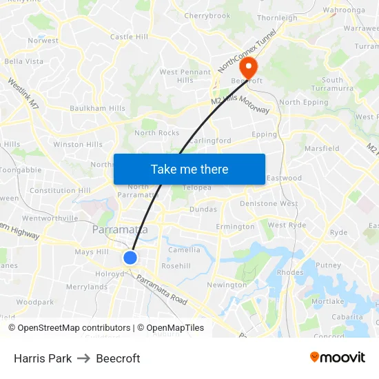 Harris Park to Beecroft map