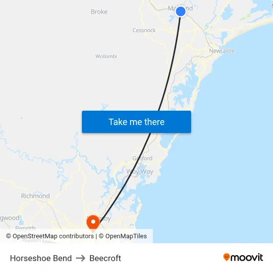 Horseshoe Bend to Beecroft map