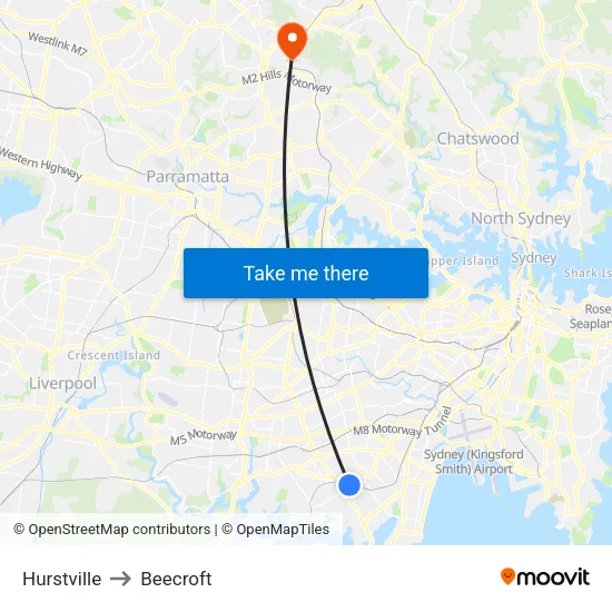 Hurstville to Beecroft map