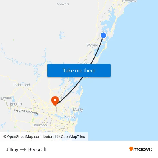 Jilliby to Beecroft map