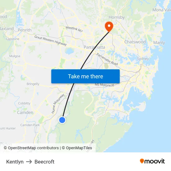 Kentlyn to Beecroft map