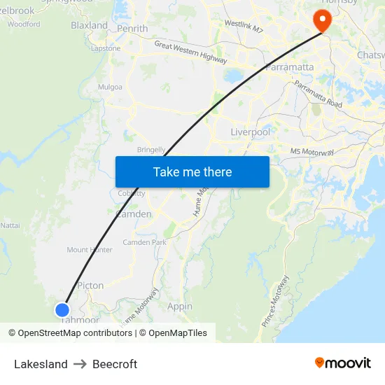 Lakesland to Beecroft map