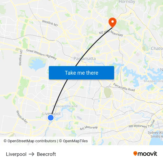 Liverpool to Beecroft map
