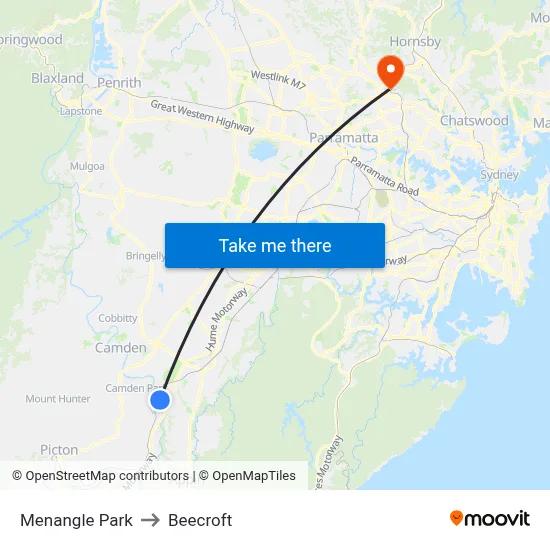 Menangle Park to Beecroft map