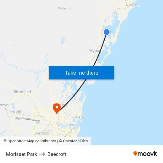 Morisset Park to Beecroft map