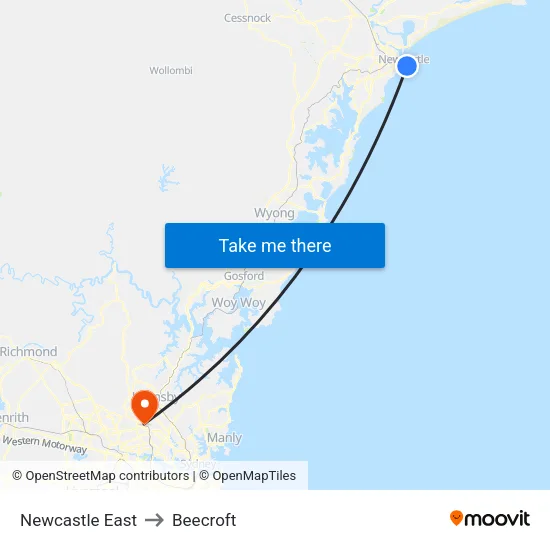 Newcastle East to Beecroft map