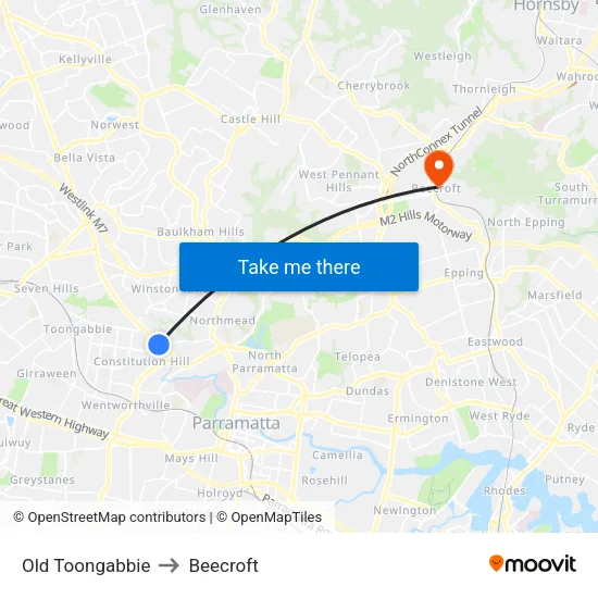 Old Toongabbie to Beecroft map