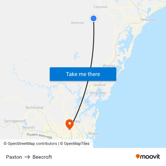 Paxton to Beecroft map