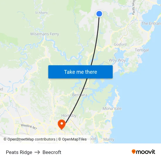 Peats Ridge to Beecroft map
