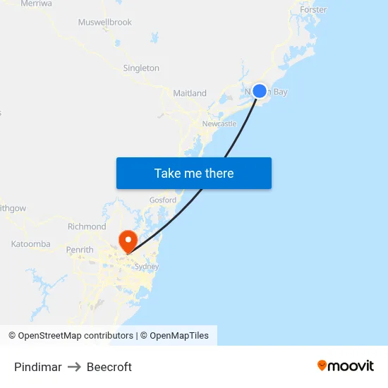 Pindimar to Beecroft map