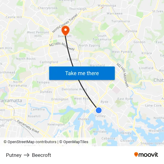 Putney to Beecroft map