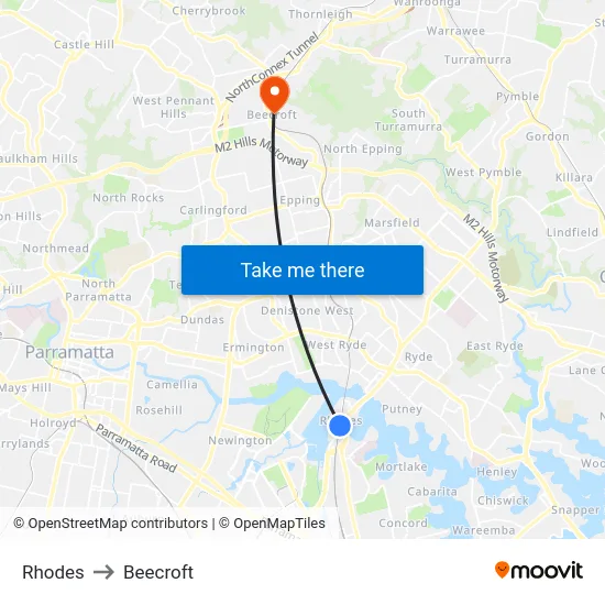 Rhodes to Beecroft map