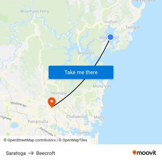 Saratoga to Beecroft map