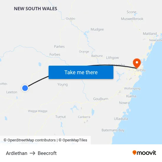 Ardlethan to Beecroft map