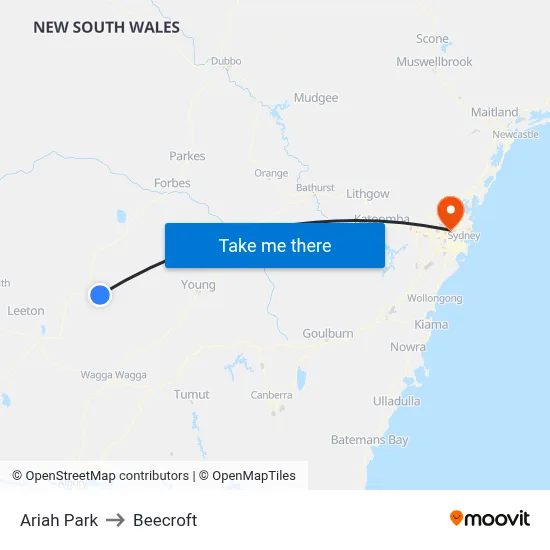 Ariah Park to Beecroft map