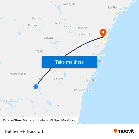 Batlow to Beecroft map