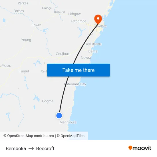 Bemboka to Beecroft map