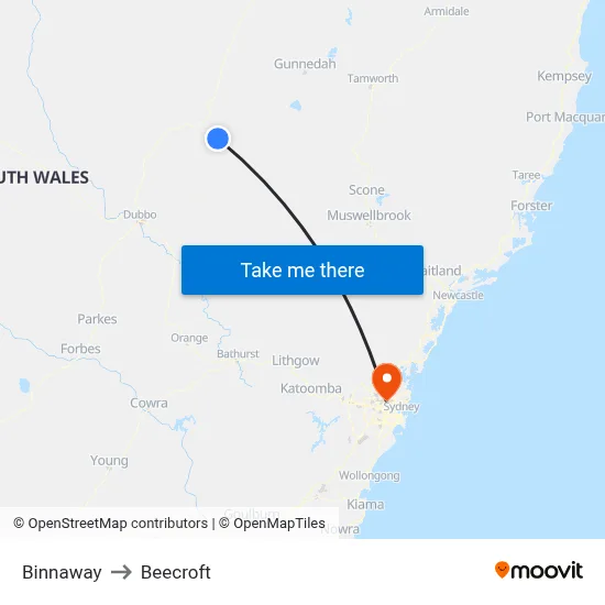 Binnaway to Beecroft map