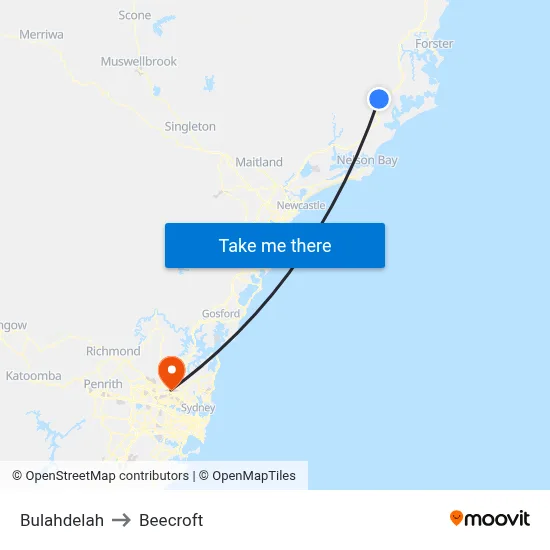 Bulahdelah to Beecroft map