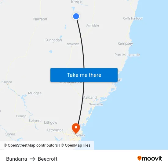 Bundarra to Beecroft map