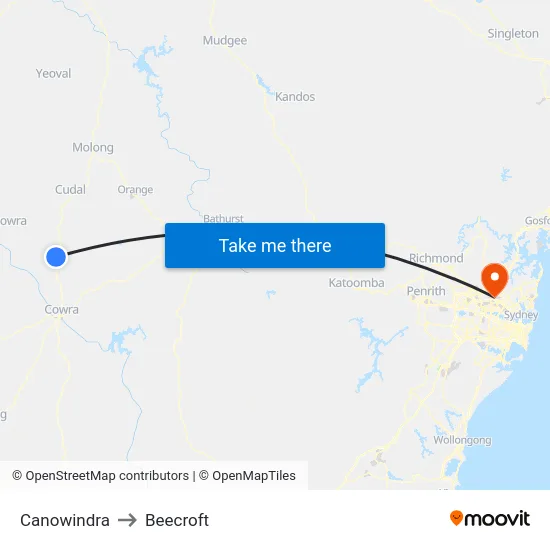 Canowindra to Beecroft map