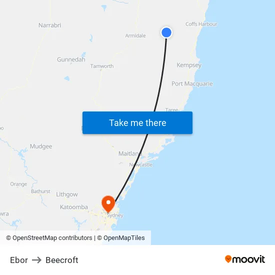 Ebor to Beecroft map