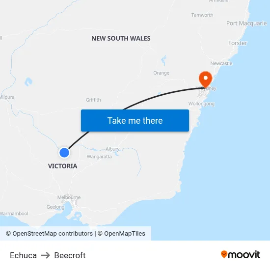Echuca to Beecroft map