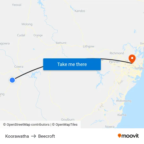 Koorawatha to Beecroft map