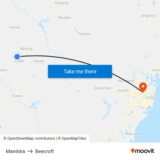 Manildra to Beecroft map