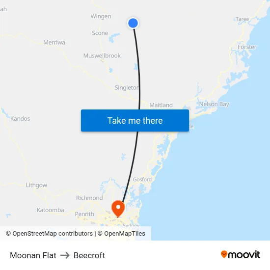 Moonan Flat to Beecroft map