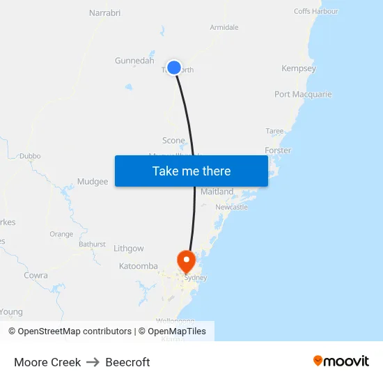 Moore Creek to Beecroft map