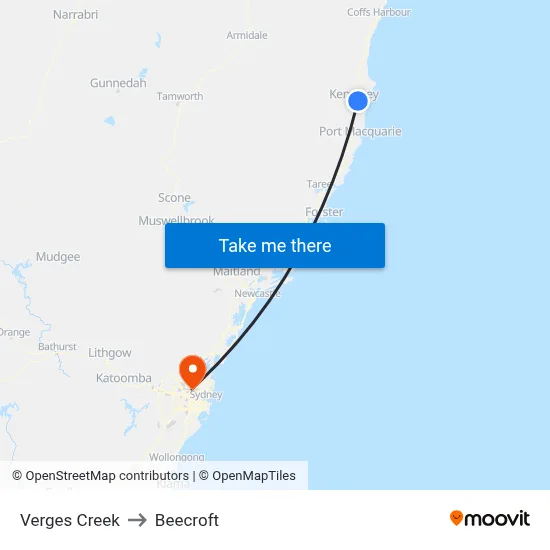 Verges Creek to Beecroft map