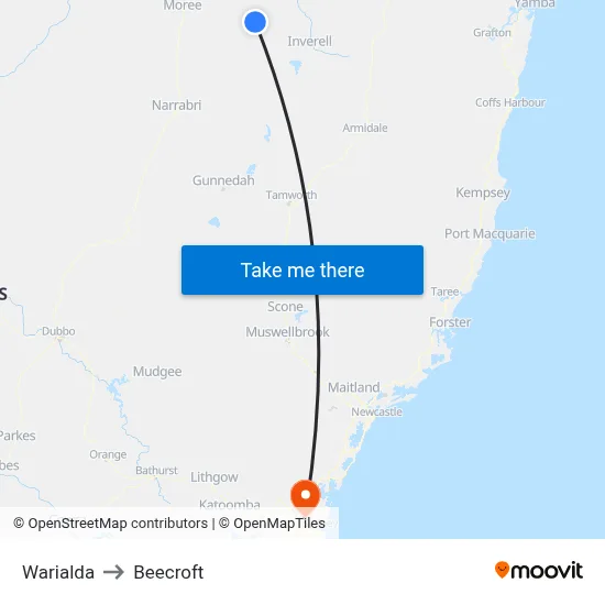 Warialda to Beecroft map