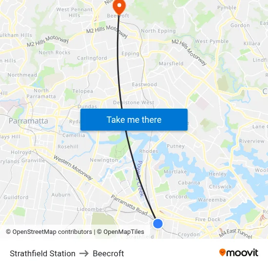 Strathfield Station to Beecroft map