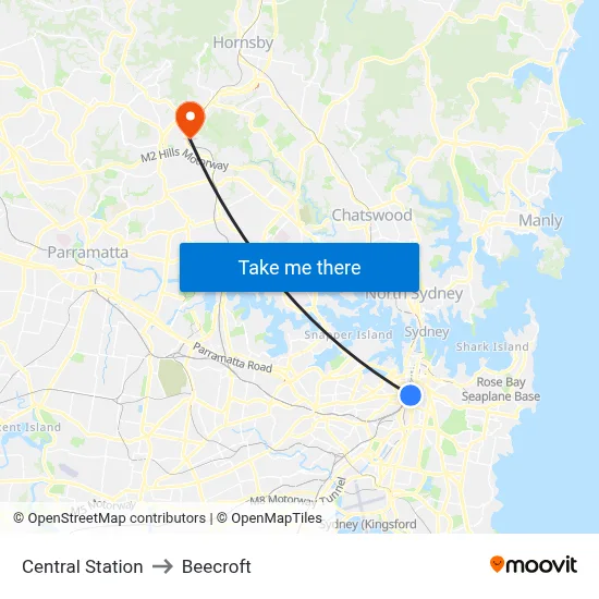 Central Station to Beecroft map