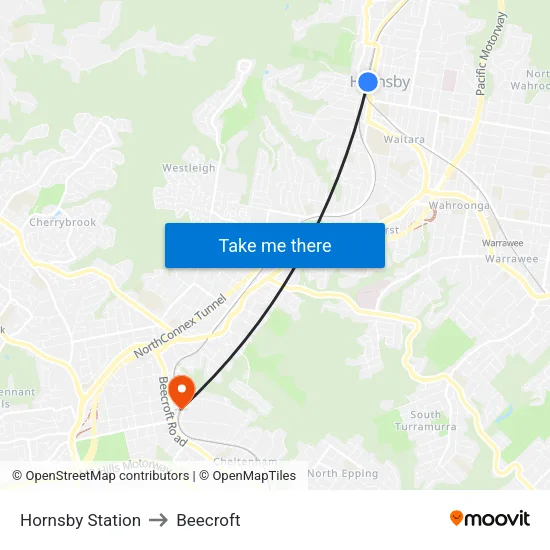 Hornsby Station to Beecroft map