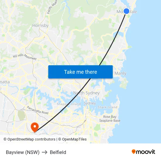 Bayview (NSW) to Belfield map