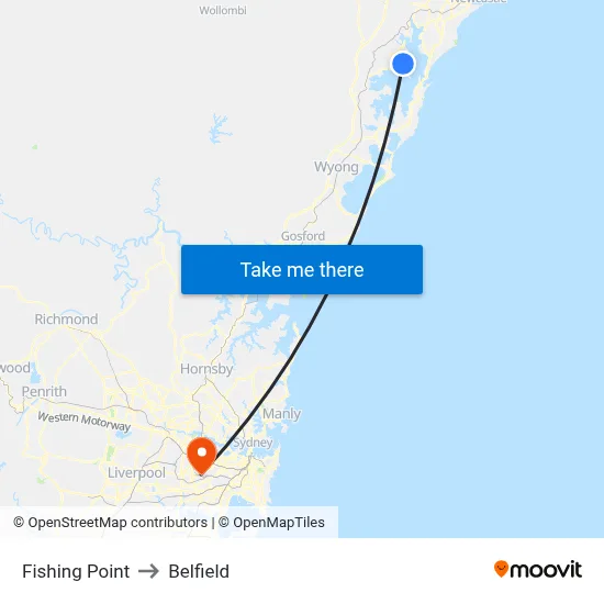 Fishing Point to Belfield map