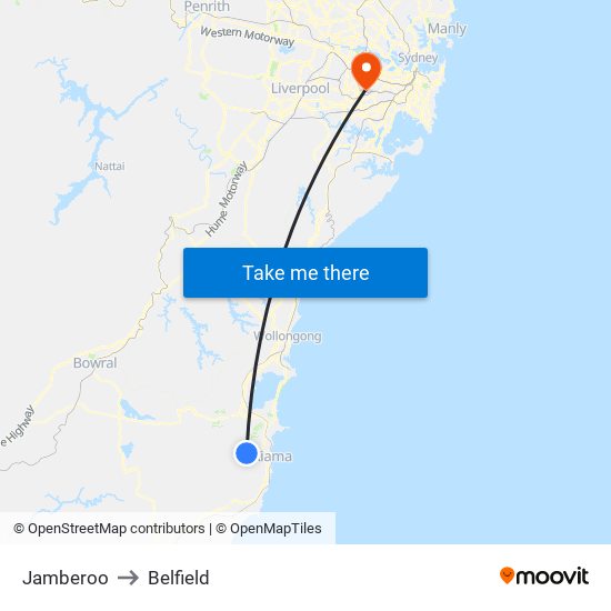 Jamberoo to Belfield map