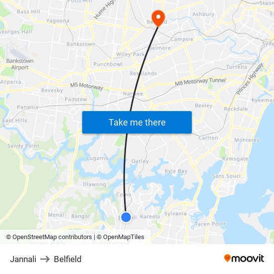 Jannali to Belfield map