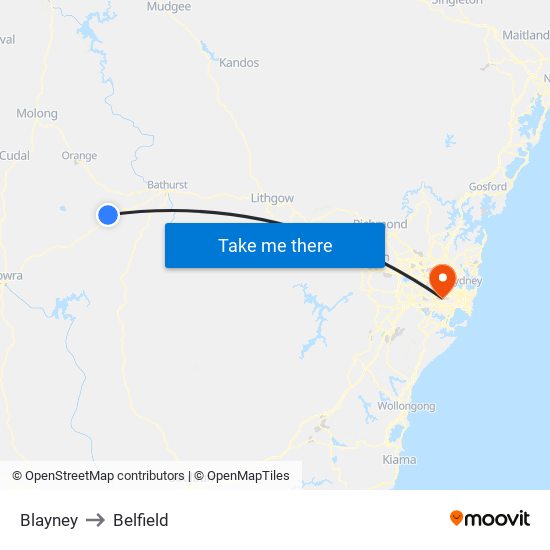 Blayney to Belfield map