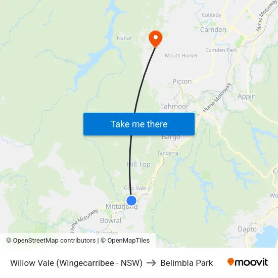 Willow Vale (Wingecarribee - NSW) to Belimbla Park map