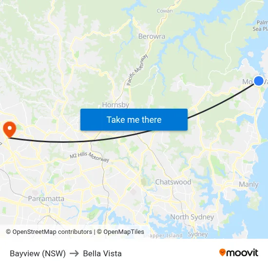 Bayview (NSW) to Bella Vista map