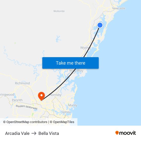 Arcadia Vale to Bella Vista map