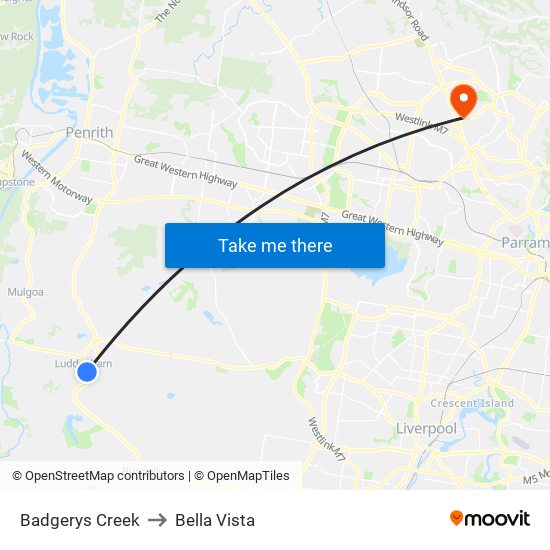 Badgerys Creek to Bella Vista map